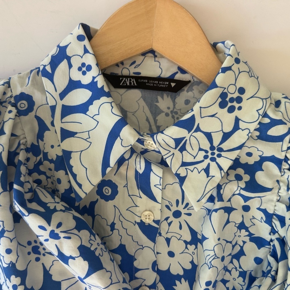 Zara Floral Printed Poplin Flutter Statement Sleeves Top Size xSmall - Picture 11 of 11